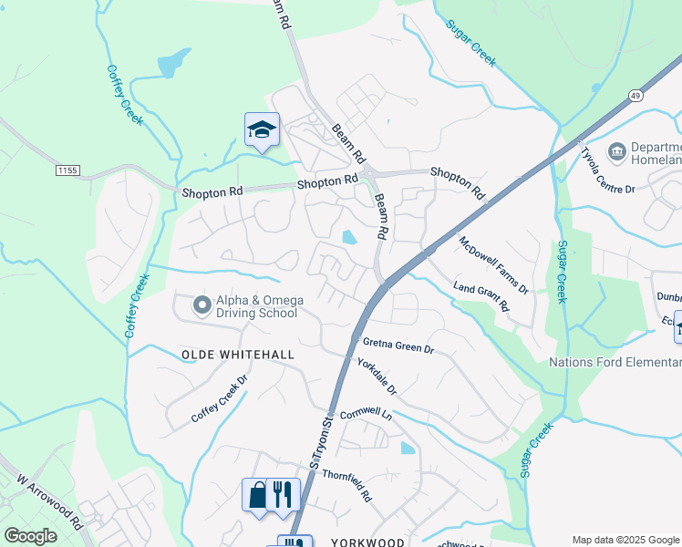 map of restaurants, bars, coffee shops, grocery stores, and more near 2317 Madeline Meadow Drive in Charlotte