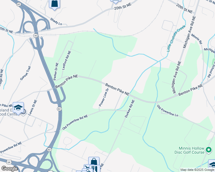 map of restaurants, bars, coffee shops, grocery stores, and more near 2120 Benton Pike Northeast in Cleveland
