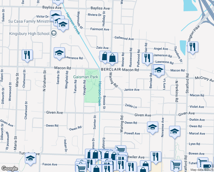 map of restaurants, bars, coffee shops, grocery stores, and more near 4296 Elaine Avenue in Memphis