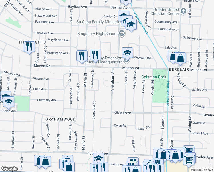 map of restaurants, bars, coffee shops, grocery stores, and more near 3960 Grahamdale Circle in Memphis