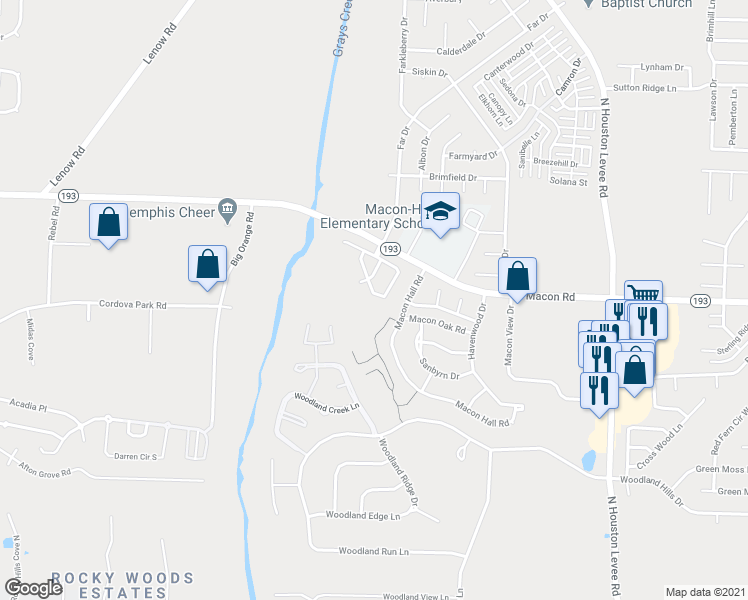 map of restaurants, bars, coffee shops, grocery stores, and more near 1262 Jackson Pond Circle in Shelby