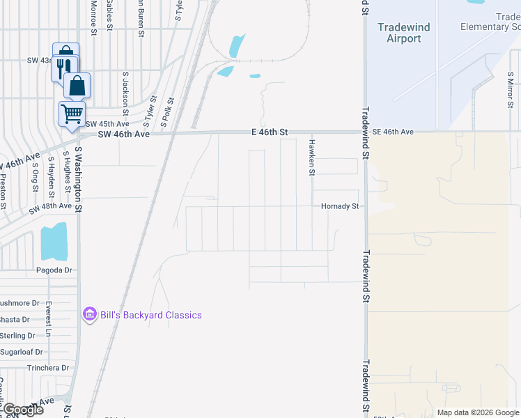 map of restaurants, bars, coffee shops, grocery stores, and more near Hornady Street in Amarillo