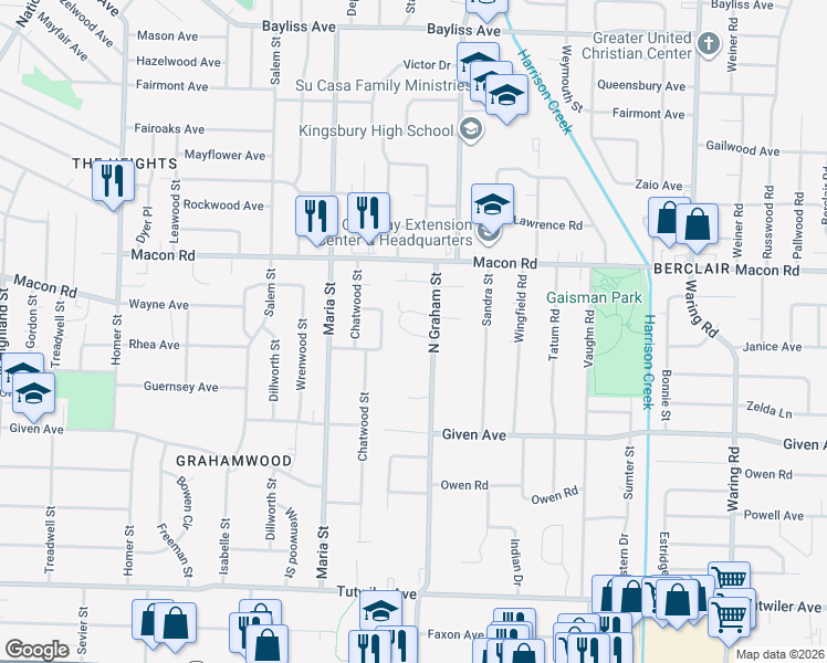 map of restaurants, bars, coffee shops, grocery stores, and more near 3960 Grahamdale Circle in Memphis