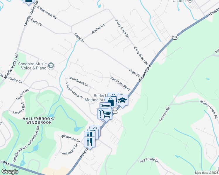 map of restaurants, bars, coffee shops, grocery stores, and more near 6404 Cheltenham Road South in Hamilton County