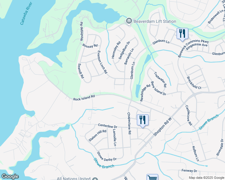 map of restaurants, bars, coffee shops, grocery stores, and more near 10436 Cullen Court in Charlotte