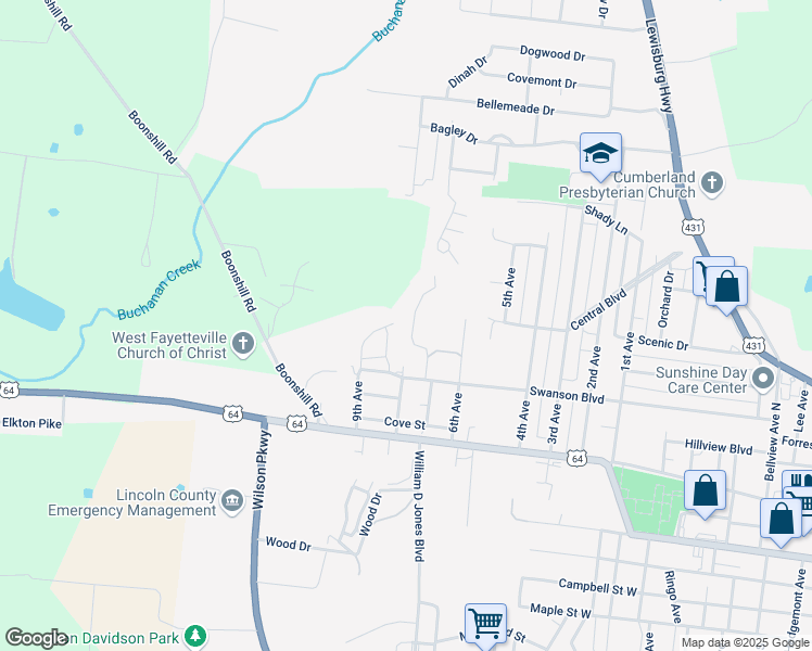 map of restaurants, bars, coffee shops, grocery stores, and more near 514 Markham Drive in Fayetteville