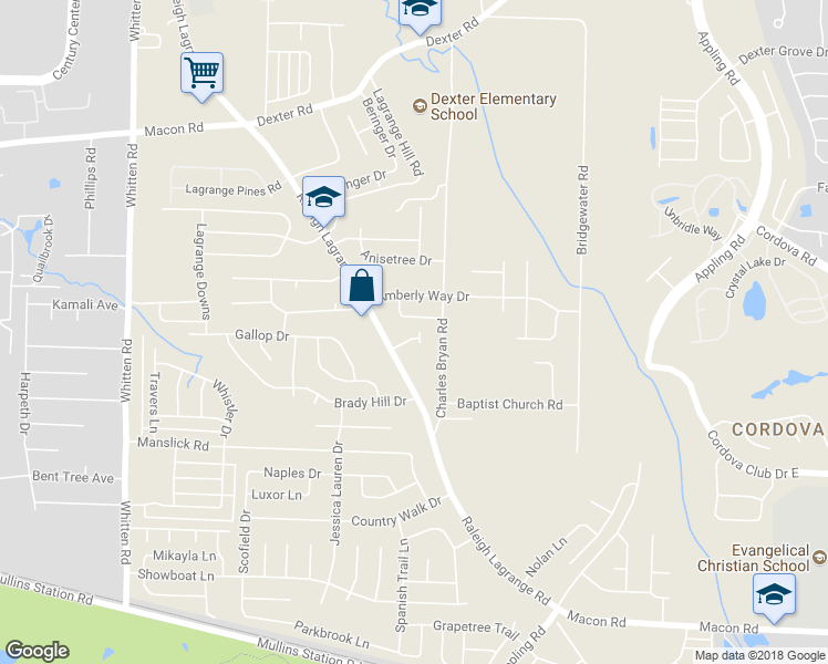 map of restaurants, bars, coffee shops, grocery stores, and more near 7136 Lindsey Leaf Cove in Shelby County