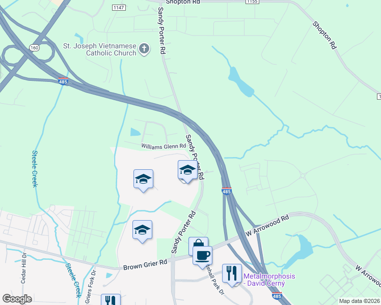 map of restaurants, bars, coffee shops, grocery stores, and more near 4421 Sandy Porter Road in Charlotte