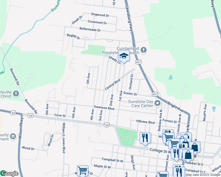 map of restaurants, bars, coffee shops, grocery stores, and more near 702 2nd Avenue in Fayetteville