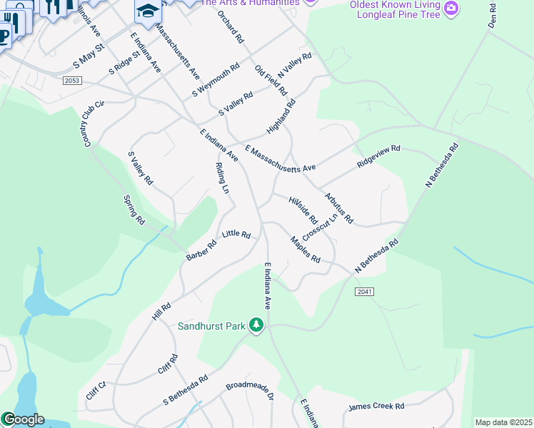 map of restaurants, bars, coffee shops, grocery stores, and more near 275 Pine Grove Road in Southern Pines