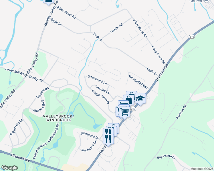 map of restaurants, bars, coffee shops, grocery stores, and more near 1294 Greenbrook Lane in Chattanooga