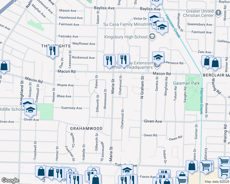 map of restaurants, bars, coffee shops, grocery stores, and more near 1042 Maria Street in Memphis