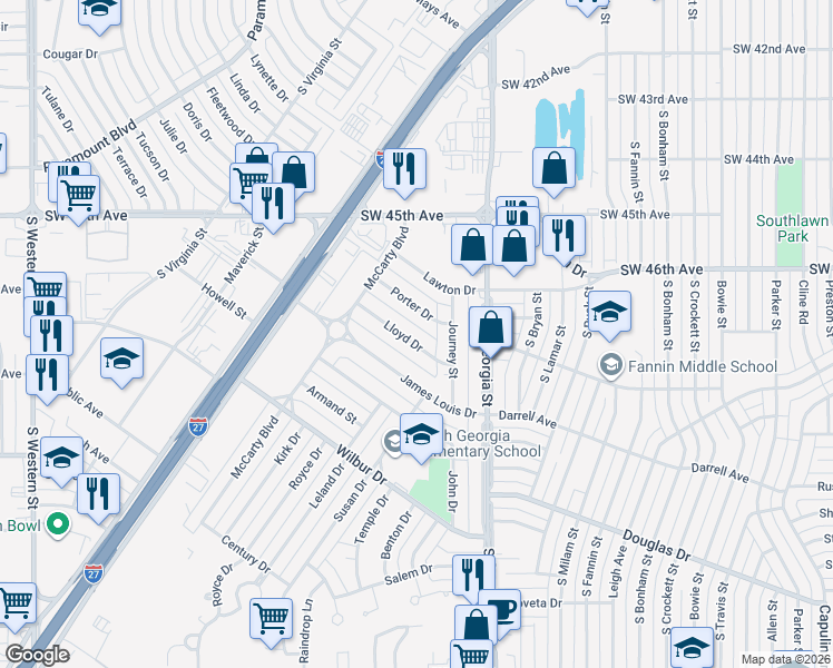 map of restaurants, bars, coffee shops, grocery stores, and more near 2818 Lloyd Drive in Amarillo