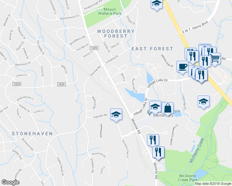 map of restaurants, bars, coffee shops, grocery stores, and more near in Charlotte