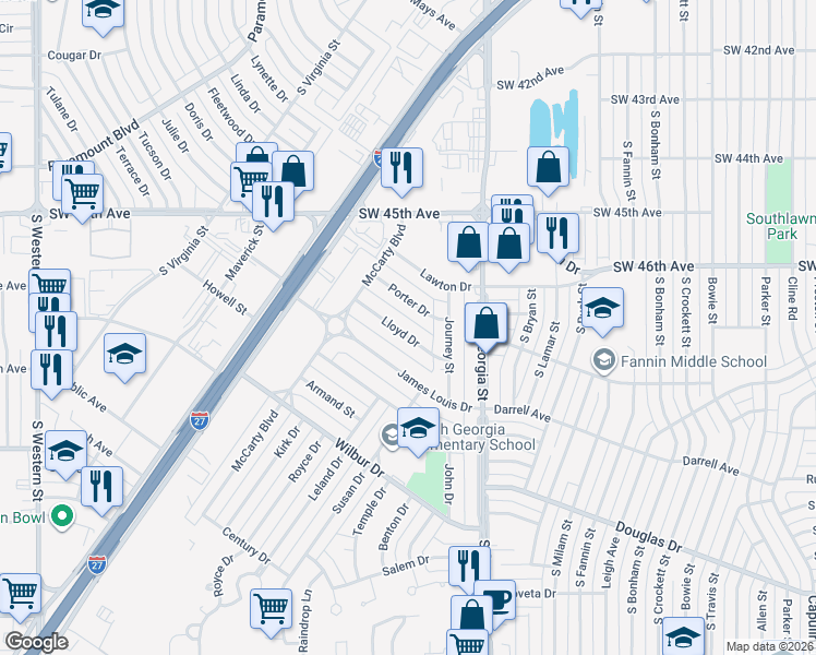 map of restaurants, bars, coffee shops, grocery stores, and more near 2818 Lloyd Drive in Amarillo