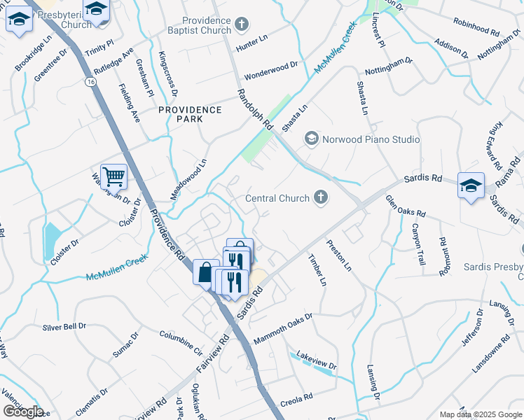 map of restaurants, bars, coffee shops, grocery stores, and more near 5401 Strawberry Hill Drive in Charlotte