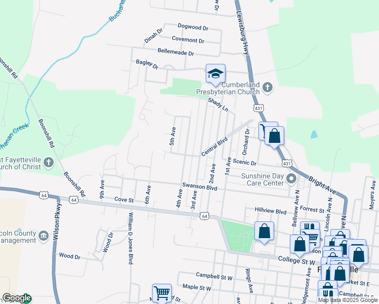 map of restaurants, bars, coffee shops, grocery stores, and more near 701 4th Avenue in Fayetteville