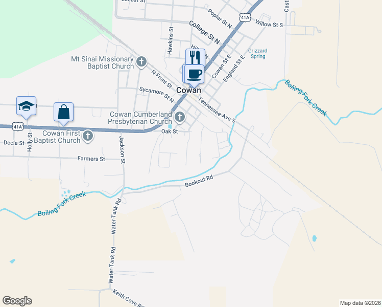 map of restaurants, bars, coffee shops, grocery stores, and more near 213 Chestnut Street in Cowan