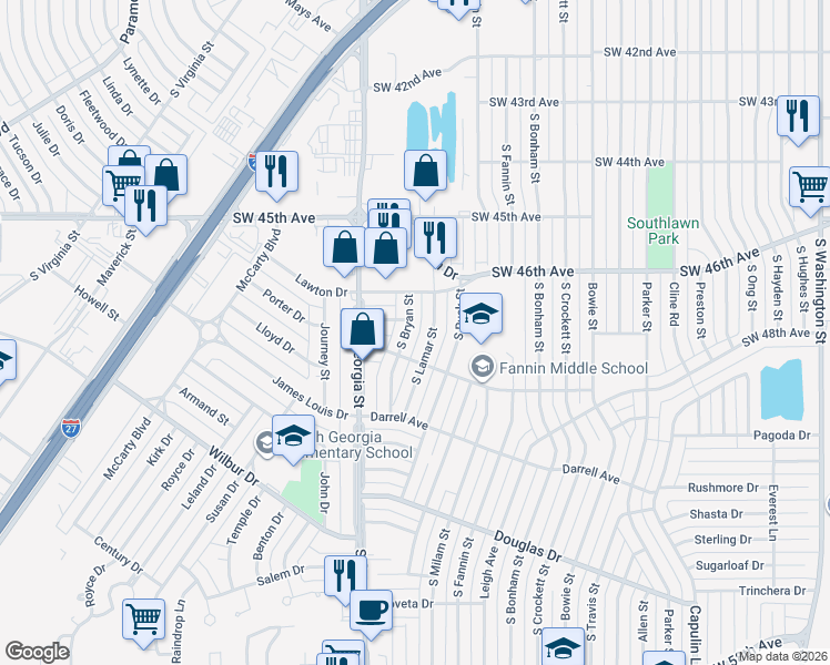 map of restaurants, bars, coffee shops, grocery stores, and more near 4617 South Lamar Street in Amarillo