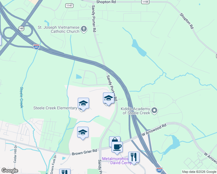 map of restaurants, bars, coffee shops, grocery stores, and more near 4421 Sandy Porter Road in Charlotte