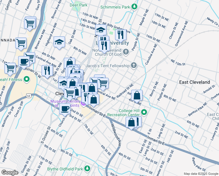 map of restaurants, bars, coffee shops, grocery stores, and more near 450 Walker Street Northeast in Cleveland
