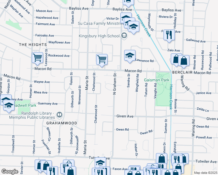 map of restaurants, bars, coffee shops, grocery stores, and more near 3960 Grahamdale Circle in Memphis