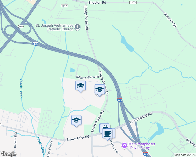 map of restaurants, bars, coffee shops, grocery stores, and more near 4421 Sandy Porter Road in Charlotte