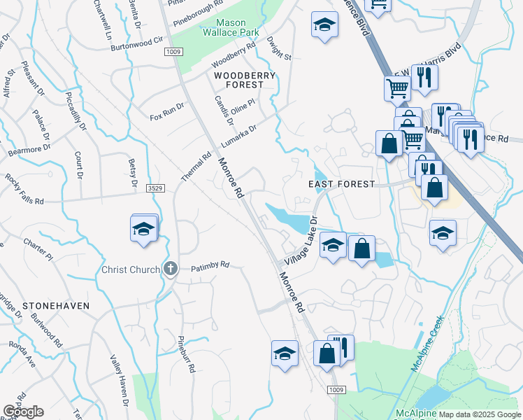 map of restaurants, bars, coffee shops, grocery stores, and more near 8022 Princess Ann Drive in Charlotte