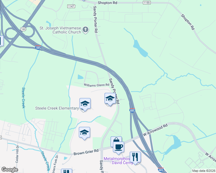map of restaurants, bars, coffee shops, grocery stores, and more near 4421 Sandy Porter Road in Charlotte