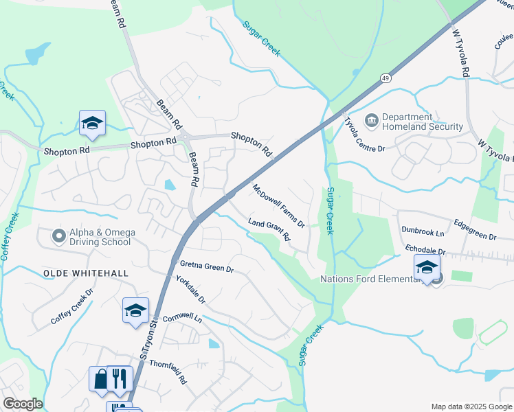 map of restaurants, bars, coffee shops, grocery stores, and more near 1304 Land Grant Road in Charlotte