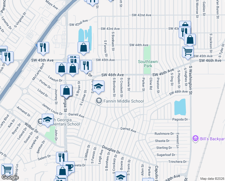 map of restaurants, bars, coffee shops, grocery stores, and more near 4629 South Bonham Street in Amarillo