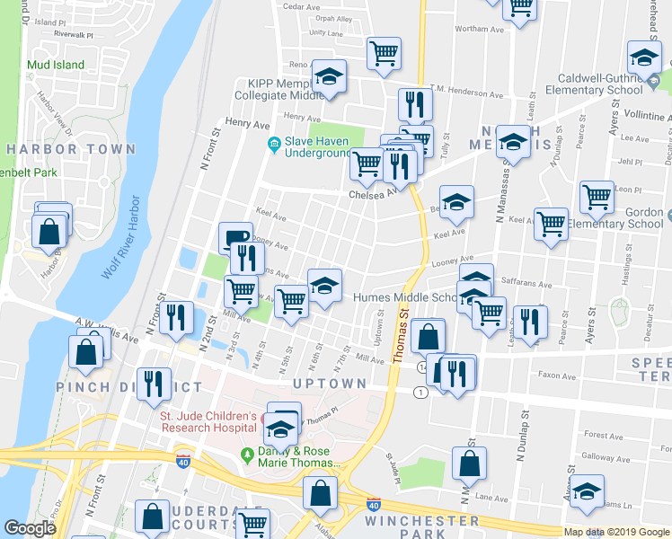 map of restaurants, bars, coffee shops, grocery stores, and more near 281 Looney Ave in Memphis