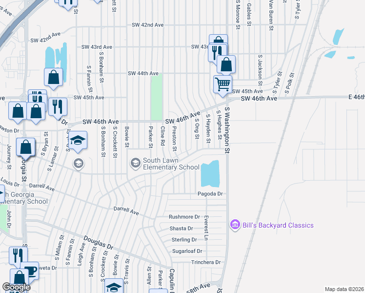 map of restaurants, bars, coffee shops, grocery stores, and more near 4629 Preston Street in Amarillo