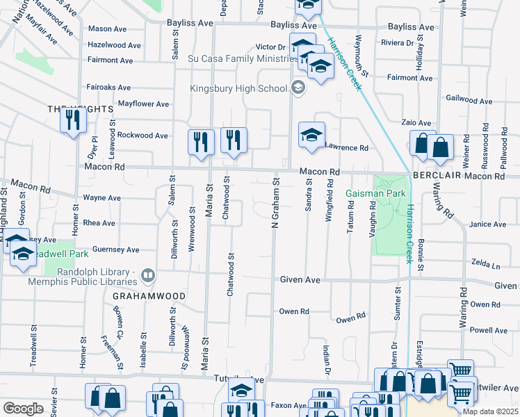 map of restaurants, bars, coffee shops, grocery stores, and more near 3960 Grahamdale Circle in Memphis