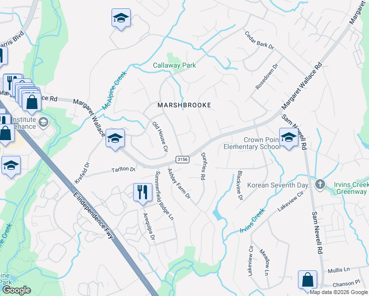 map of restaurants, bars, coffee shops, grocery stores, and more near 9739 Clifton Meadow Drive in Matthews