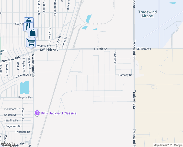 map of restaurants, bars, coffee shops, grocery stores, and more near Hornady Street in Amarillo