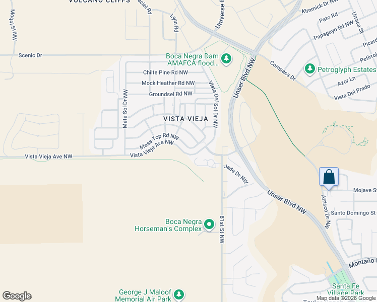 map of restaurants, bars, coffee shops, grocery stores, and more near 8300 Mesa Top Road Northwest in Albuquerque