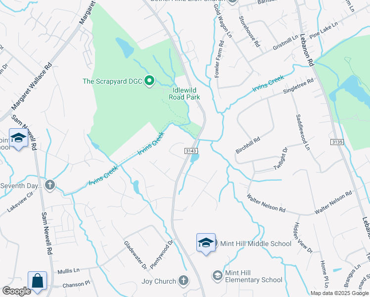 map of restaurants, bars, coffee shops, grocery stores, and more near 10839 Idlewild Road in Matthews