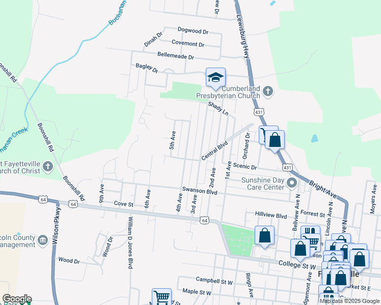 map of restaurants, bars, coffee shops, grocery stores, and more near 701 4th Avenue in Fayetteville