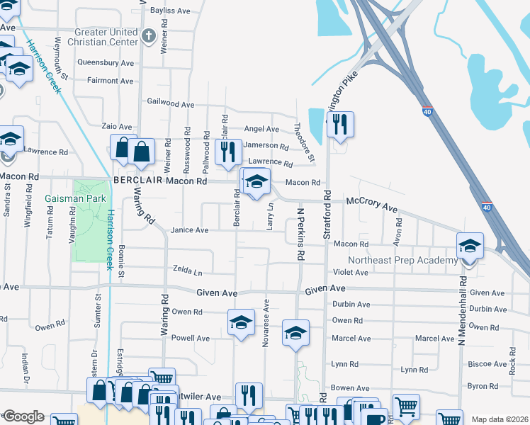 map of restaurants, bars, coffee shops, grocery stores, and more near 4510 Sandy Cove in Memphis