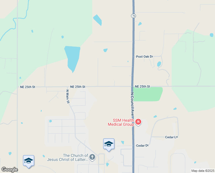 map of restaurants, bars, coffee shops, grocery stores, and more near 126 Northeast 25th Street in Blanchard