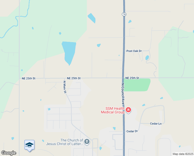 map of restaurants, bars, coffee shops, grocery stores, and more near 126 Northeast 25th Street in Blanchard