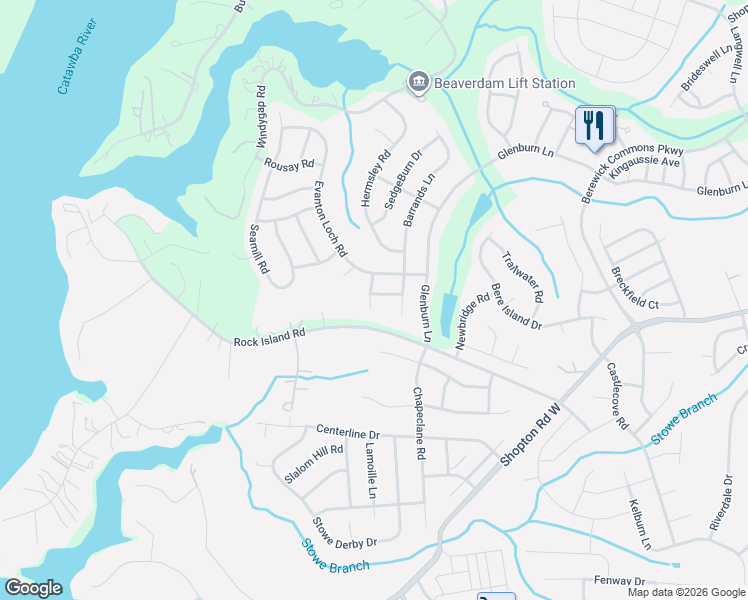 map of restaurants, bars, coffee shops, grocery stores, and more near 6627 Latherton Lane in Charlotte