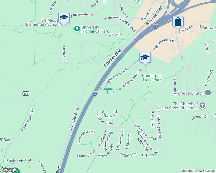 map of restaurants, bars, coffee shops, grocery stores, and more near 814 West Lil Ben Trail in Flagstaff
