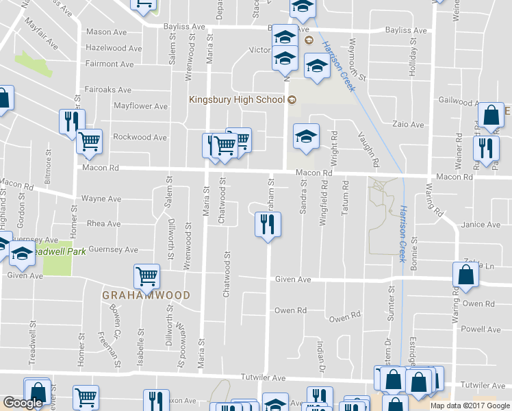 map of restaurants, bars, coffee shops, grocery stores, and more near 3960 Grahamdale Circle in Memphis