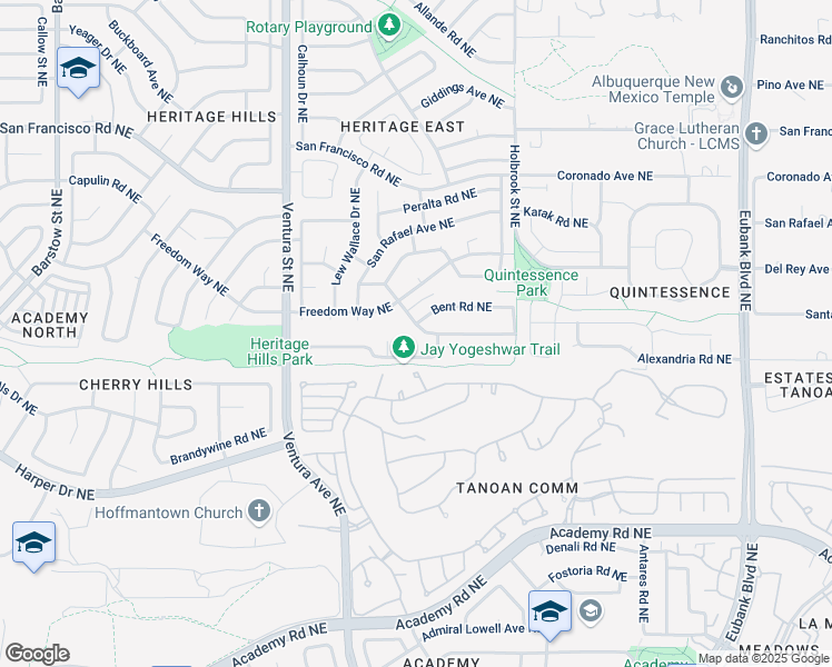map of restaurants, bars, coffee shops, grocery stores, and more near 7101 Greenmont Court Northeast in Albuquerque