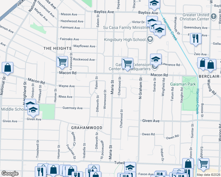 map of restaurants, bars, coffee shops, grocery stores, and more near 1042 Maria Street in Memphis