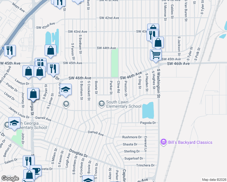 map of restaurants, bars, coffee shops, grocery stores, and more near 4626 Cline Road in Amarillo