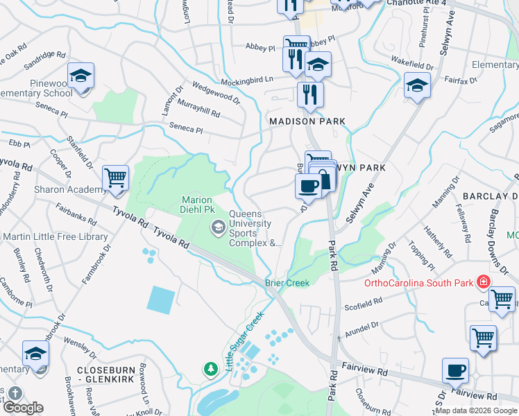 map of restaurants, bars, coffee shops, grocery stores, and more near in Charlotte