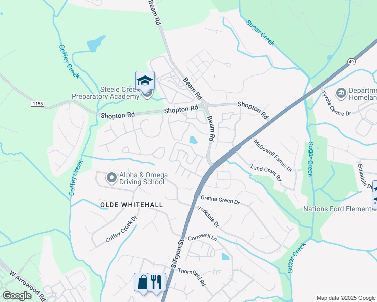 map of restaurants, bars, coffee shops, grocery stores, and more near 2317 Madeline Meadow Drive in Charlotte